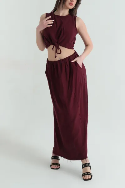 Bordo Bluz Etek Dimi Kadın İkili Takım 359684