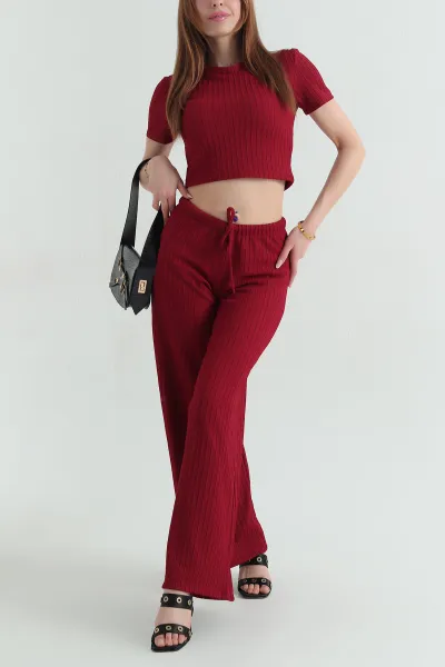 Bordo Bluz Pantolon kadın İkili Takım 356458