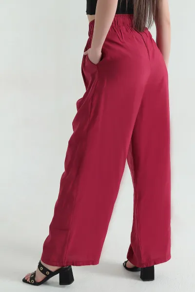 Bordo Bol Paça Bel Lastikli Modal Kadın Pantolon 360277