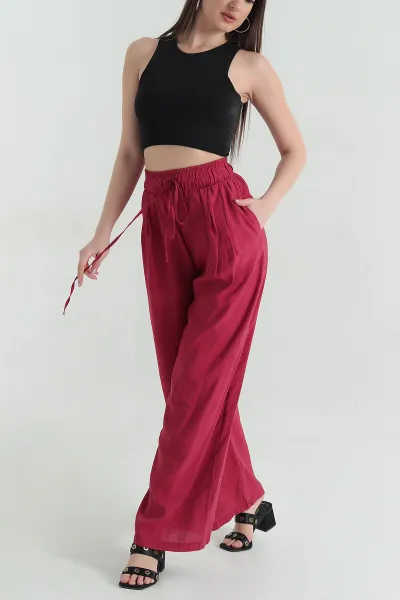 Bordo Bol Paça Bel Lastikli Modal Kadın Pantolon 360277
