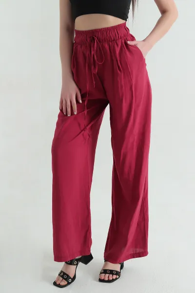 Bordo Bol Paça Bel Lastikli Modal Kadın Pantolon 360277