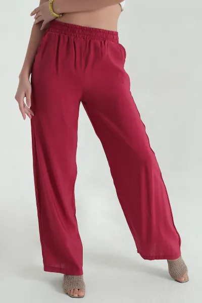 Bordo Bol Paça Tensel Kadın Pantolon 360791