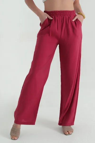 Bordo Bol Paça Tensel Kadın Pantolon 360791