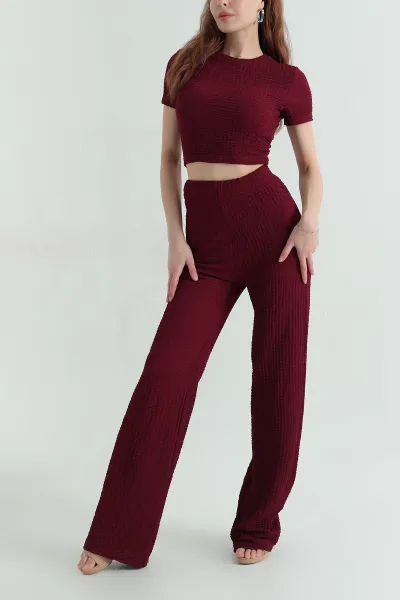 Bordo Bubble Basic Kadın İkili Takım 363356