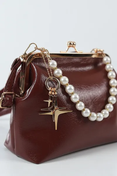 Bordo Burslu Charm Detaylı Kadın El Kol ve Omuz Çantası 499250