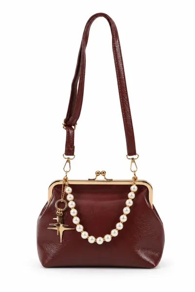 Bordo Burslu Charm Detaylı Kadın El Kol ve Omuz Çantası 499250
