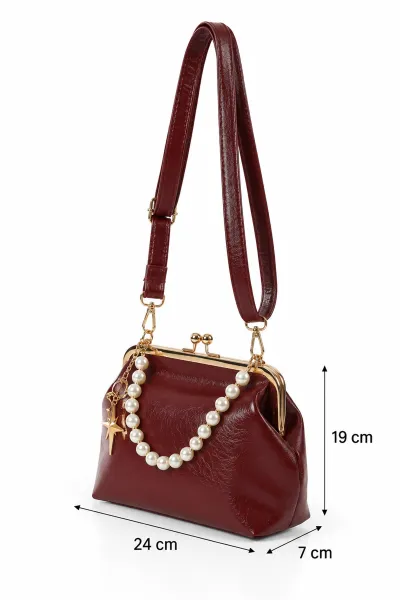 Bordo Burslu Charm Detaylı Kadın El Kol ve Omuz Çantası 499250