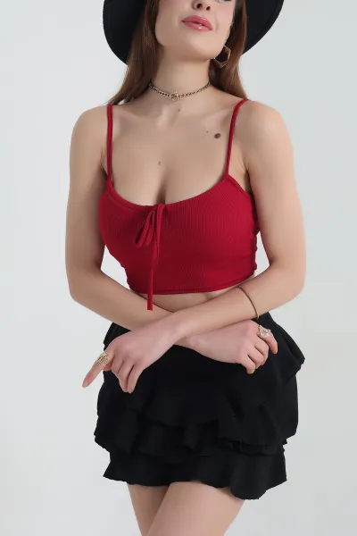 Bordo Bürümcük İp Askılı Bluz 337385