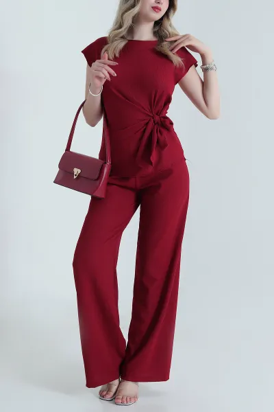 Bordo Bürümcük Kumaş Kadın İkili Takım 478352