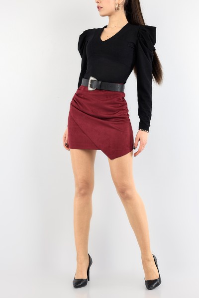 Bordo Büzgü Tasarım Süet Etek 91522