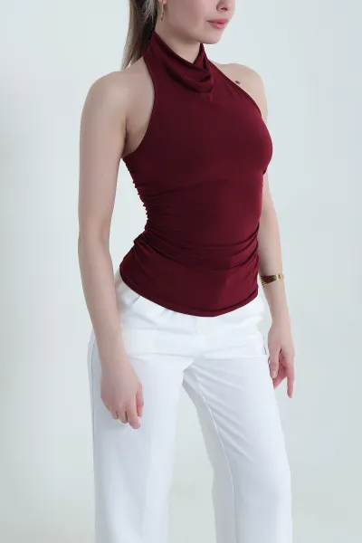 Bordo Büzgülü Buzzy Kadın Bluz 443994