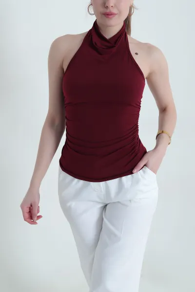 Bordo Büzgülü Buzzy Kadın Bluz 443994