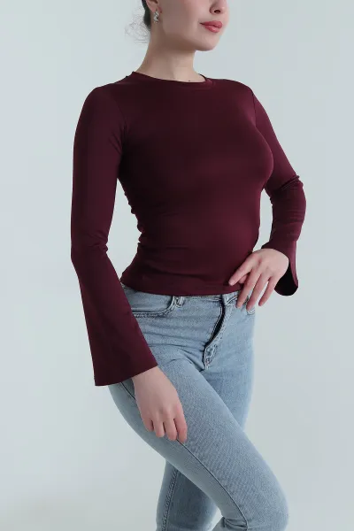 Bordo Büzgülü İspanyol Kol Sandy Kadın Bluz 495952