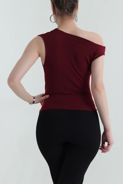 Bordo Büzgülü Kolsuz Kadın Buzzy Bluz 437045