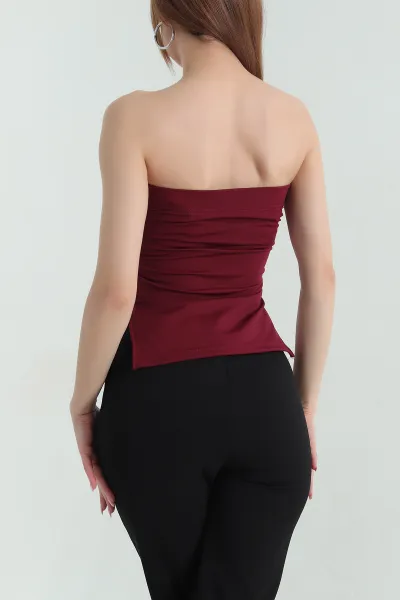 Bordo Büzgülü Pedli Staplez Kadın Bluz 357275