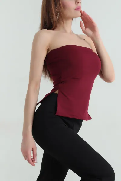 Bordo Büzgülü Pedli Staplez Kadın Bluz 357275