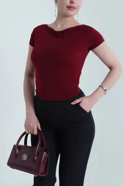 Bordo Büzgülü Sandy Kadın Bluz 453876