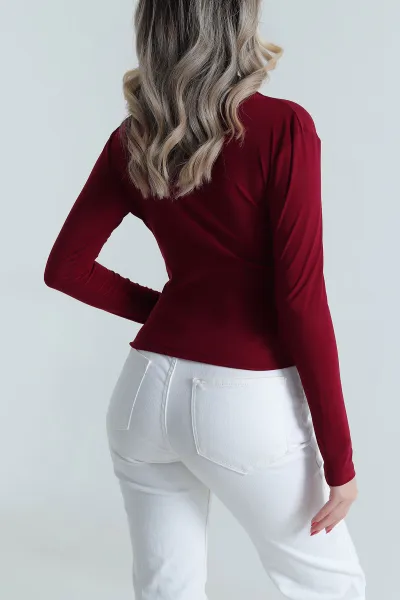 Bordo Büzgülü Sandy Kadın Bluz 484996
