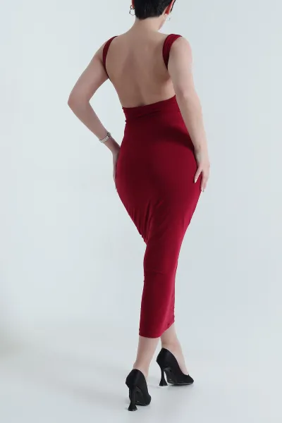 Bordo Büzgülü Sandy Kadın Elbise 443519