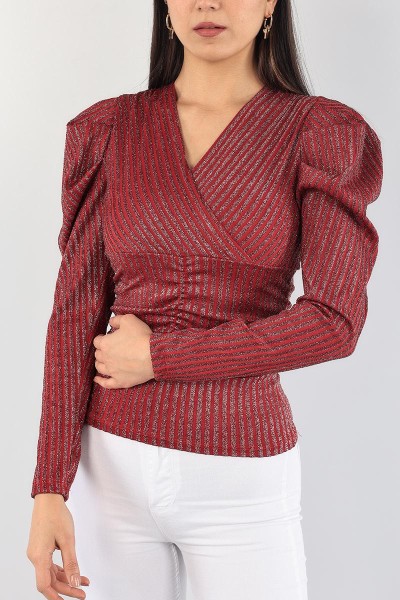Bordo Büzgülü Sim Tasarım Bluz 89200