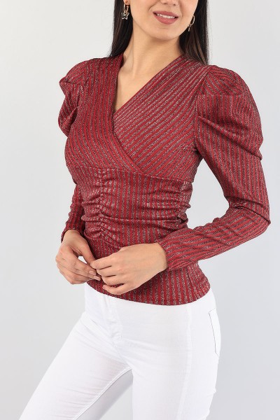 Bordo Büzgülü Sim Tasarım Bluz 89200
