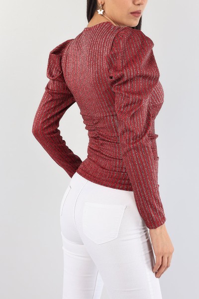 Bordo Büzgülü Sim Tasarım Bluz 89200