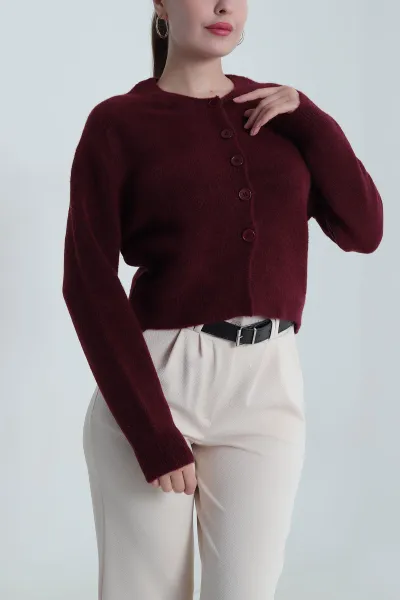 Bordo Çekiç Kol Kadın Triko Hırka 484499