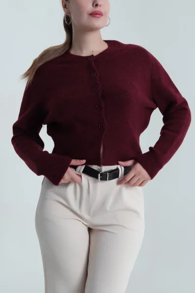 Bordo Çekiç Kol Kadın Triko Hırka 484499