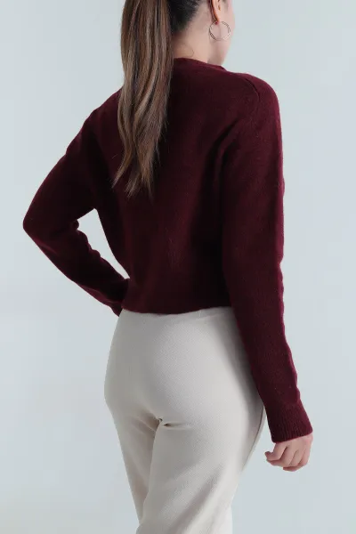 Bordo Çekiç Kol Kadın Triko Hırka 484499