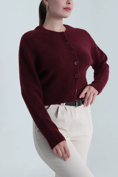 Bordo Çekiç Kol Kadın Triko Hırka 484499