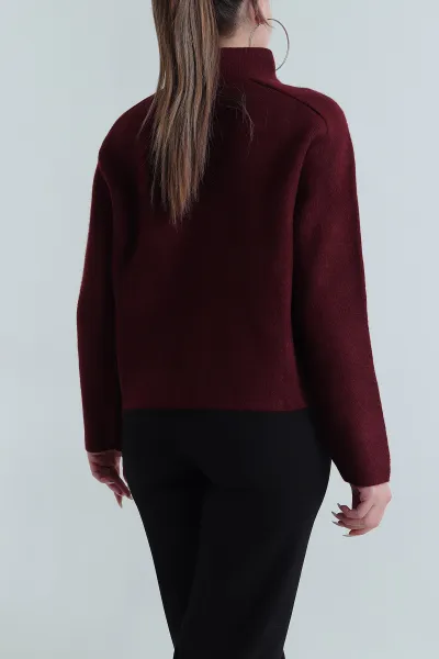 Bordo Çelik Örme Kadın Triko Hırka 490590