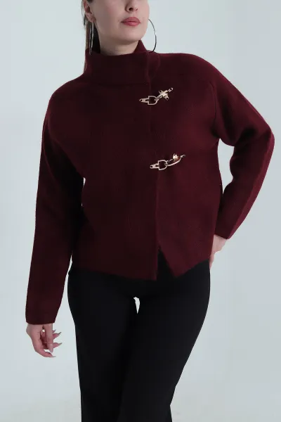 Bordo Çelik Örme Kadın Triko Hırka 490590