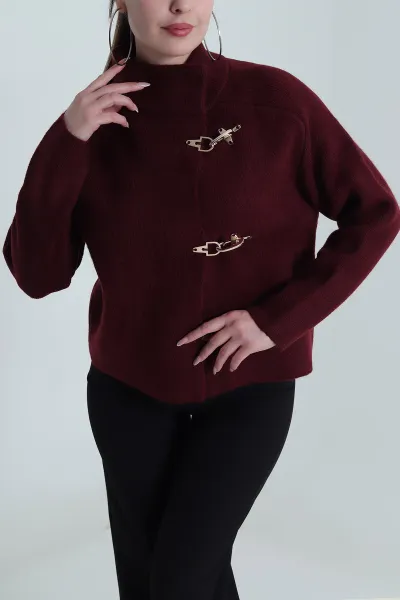 Bordo Çelik Örme Kadın Triko Hırka 490590