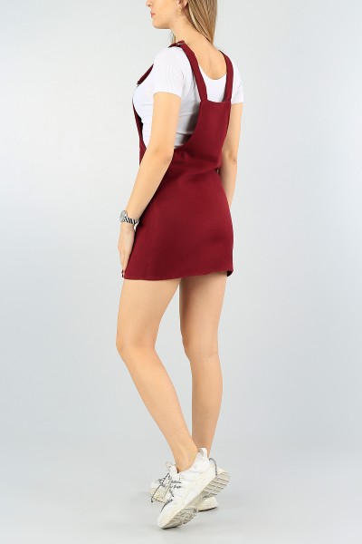 Bordo Cep Detay Kaşmir Salopet Elbise 58084