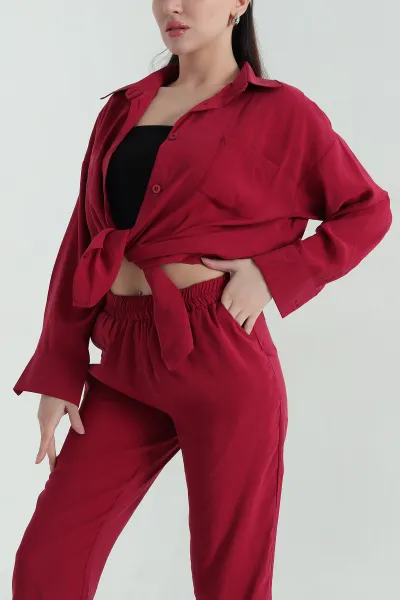 Bordo Cep Detay Tensel Kadın İkili Takım 347047