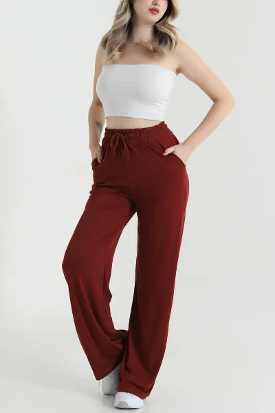 Bordo Cepli Bel Lastikli Modal Kadın Pantolon 468695