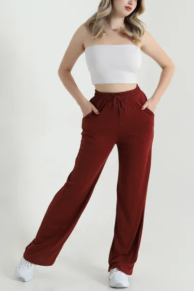 Bordo Cepli Bel Lastikli Modal Kadın Pantolon 468695