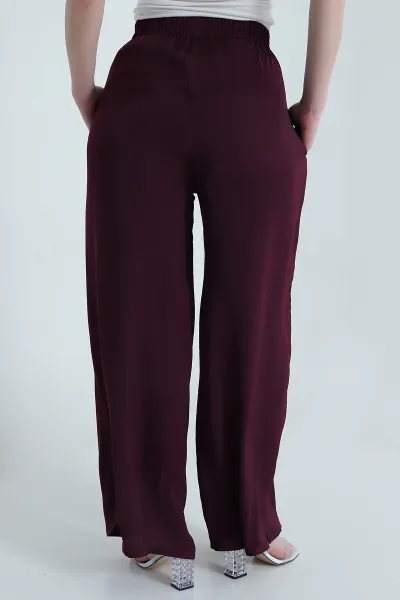 Bordo Cepli Bel Lastikli Tencel Kadın Pantolon 446677