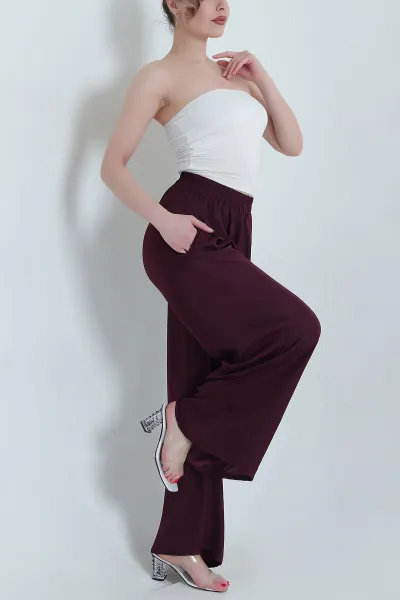 Bordo Cepli Bel Lastikli Tencel Kadın Pantolon 446677