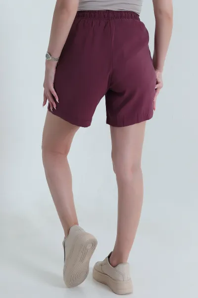Bordo Cepli Bel Lastikli Tencel Kadın Şort 464647