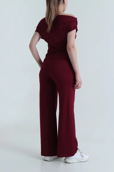 Bordo Cepli Pileli Modal Kadın İkili Takım 484445