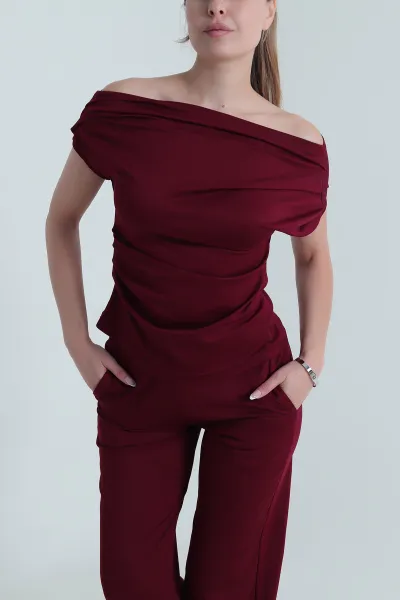 Bordo Cepli Pileli Modal Kadın İkili Takım 484445