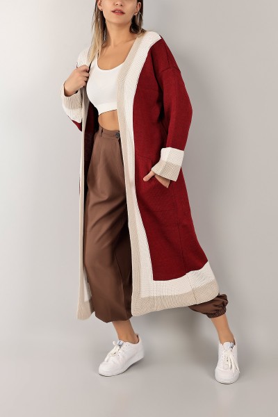 Bordo Cepli Uzun Triko Hırka 143312