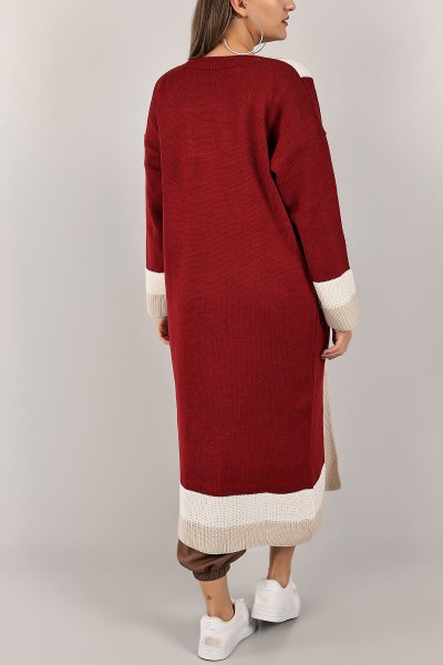 Bordo Cepli Uzun Triko Hırka 143312