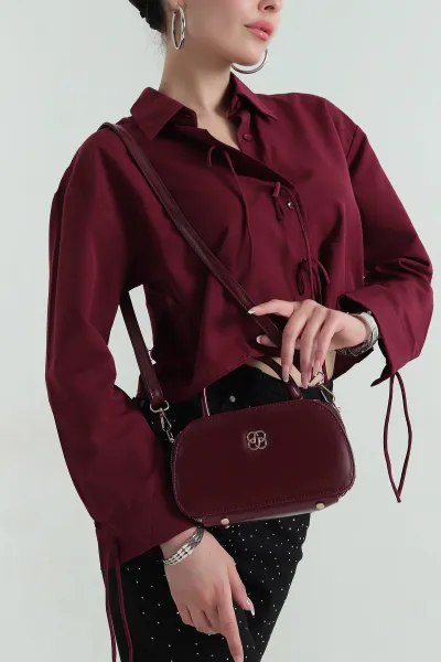 Bordo Çift Fermuarlı Kadın El Kol ve Omuz Çantası 374130
