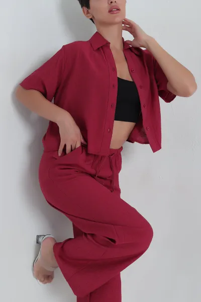 Bordo Çilek Kumaş Kadın İkili Takım 379240