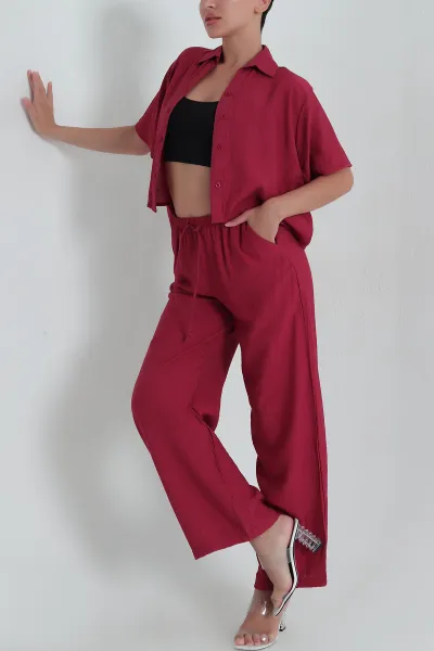Bordo Çilek Kumaş Kadın İkili Takım 379240
