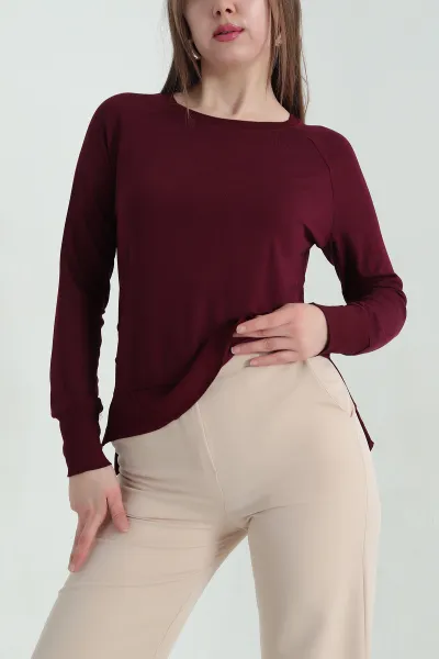 Bordo Çilek Kumaş Likralı Kadın Bluz 347894
