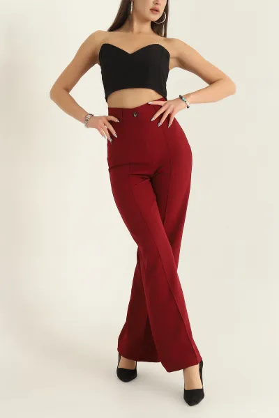 Bordo Çimalı Atlas Kumaş Bayan Pantolon 323724