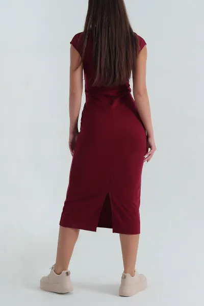 Bordo Çimalı Bisiklet Yaka Kolsuz Modal Kadın Elbise 381415
